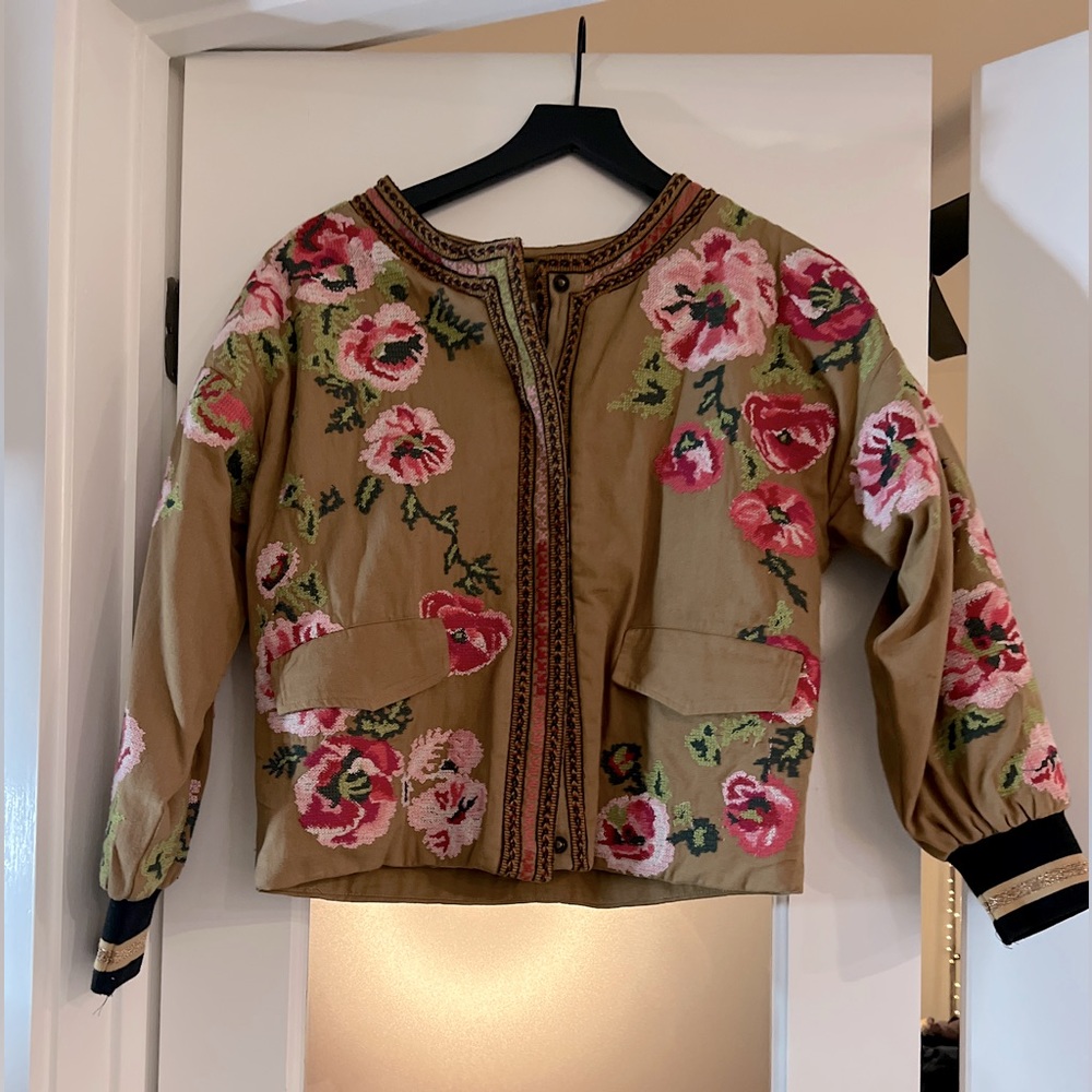 Anthropologie Embroidered Bomber Jacket